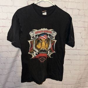 Harley-Davidson 2005 Men's M Black Graphic T-Shirt Laramie Wyoming Cowboy Theme